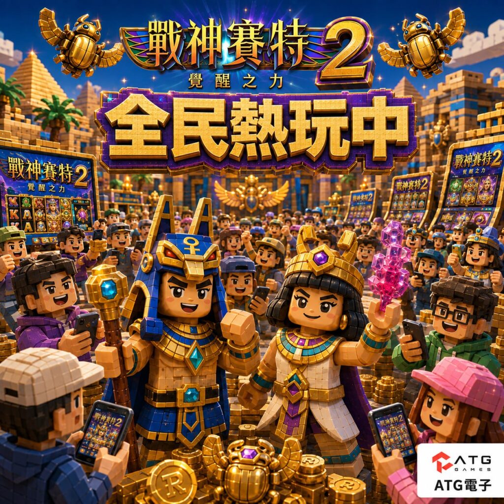 戰神賽特2覺醒之力爆分主視覺,呈現積木風埃及角色與全民熱玩場景